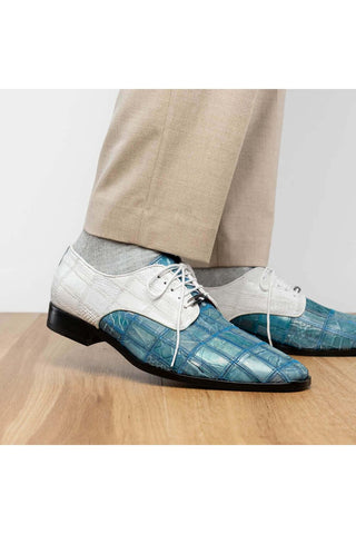 Marco Di Milano Pissa Aqua & White Genuine Caiman Crocodile / Lizard Patchwork Derby (MDM1209)-AmbrogioShoes