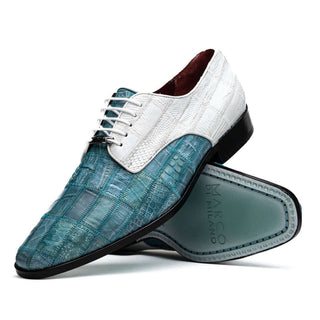 Marco Di Milano Pissa Aqua & White Genuine Caiman Crocodile / Lizard Patchwork Derby (MDM1209)-AmbrogioShoes
