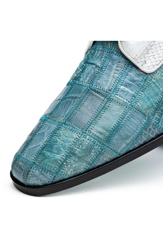 Marco Di Milano Pissa Aqua & White Genuine Caiman Crocodile / Lizard Patchwork Derby (MDM1209)-AmbrogioShoes