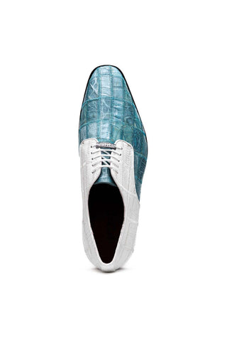 Marco Di Milano Pissa Aqua & White Genuine Caiman Crocodile / Lizard Patchwork Derby (MDM1209)-AmbrogioShoes