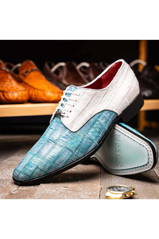 Marco Di Milano Pissa Aqua & White Genuine Caiman Crocodile / Lizard Patchwork Derby (MDM1209)-AmbrogioShoes