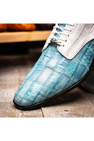 Marco Di Milano Pissa Aqua & White Genuine Caiman Crocodile / Lizard Patchwork Derby (MDM1209)-AmbrogioShoes