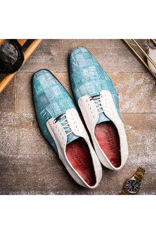 Marco Di Milano Pissa Aqua & White Genuine Caiman Crocodile / Lizard Patchwork Derby (MDM1209)-AmbrogioShoes
