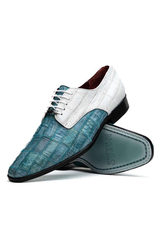 Marco Di Milano Pissa Aqua & White Genuine Caiman Crocodile / Lizard Patchwork Derby (MDM1209)-AmbrogioShoes