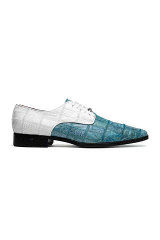 Marco Di Milano Pissa Aqua & White Genuine Caiman Crocodile / Lizard Patchwork Derby (MDM1209)-AmbrogioShoes