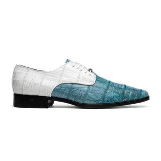 Marco Di Milano Pissa Aqua & White Genuine Caiman Crocodile / Lizard Patchwork Derby (MDM1209)-AmbrogioShoes
