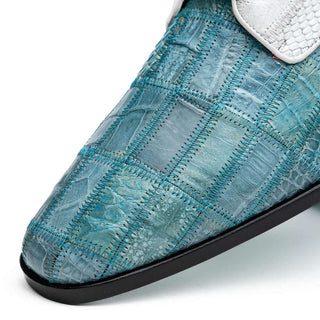 Marco Di Milano Pissa Men's Shoes Aqua & White Genuine Caiman Crocodile / Lizard Patchwork Derby (MDM1209)-AmbrogioShoes