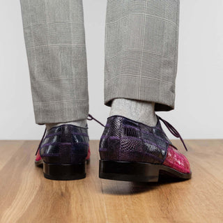 Marco Di Milano Pissa Men's Shoes Pink & Purple Genuine Caiman Crocodile / Lizard Patchwork Derby (MDM1209)-AmbrogioShoes