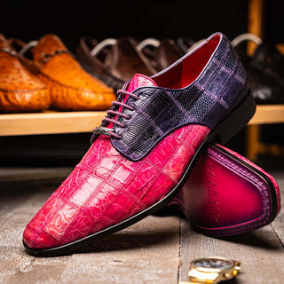 Marco Di Milano Pissa Men's Shoes Pink & Purple Genuine Caiman Crocodile / Lizard Patchwork Derby (MDM1209)-AmbrogioShoes