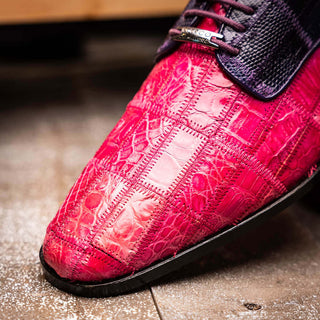 Marco Di Milano Pissa Men's Shoes Pink & Purple Genuine Caiman Crocodile / Lizard Patchwork Derby (MDM1209)-AmbrogioShoes