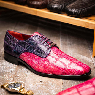 Marco Di Milano Pissa Men's Shoes Pink & Purple Genuine Caiman Crocodile / Lizard Patchwork Derby (MDM1209)-AmbrogioShoes