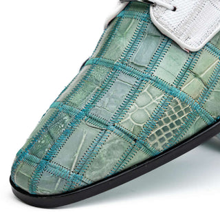 Marco Di Milano Pissa Men's Shoes Turquoise & White Genuine Caiman Crocodile / Lizard Patchwork Derby (MDM1209)-AmbrogioShoes