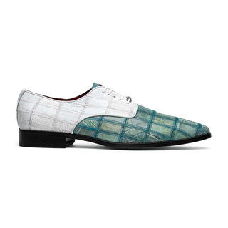 Marco Di Milano Pissa Men's Shoes Turquoise & White Genuine Caiman Crocodile / Lizard Patchwork Derby (MDM1209)-AmbrogioShoes