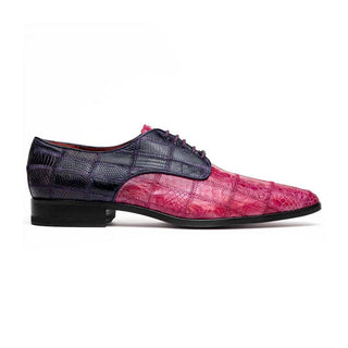 Marco Di Milano Pissa Pink & Purple Genuine Caiman Crocodile / Lizard Patchwork Derby (MDM1209)-AmbrogioShoes