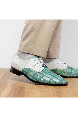 Marco Di Milano Pissa Turquoise & White Genuine Caiman Crocodile / Lizard Patchwork Derby (MDM1209)-AmbrogioShoes