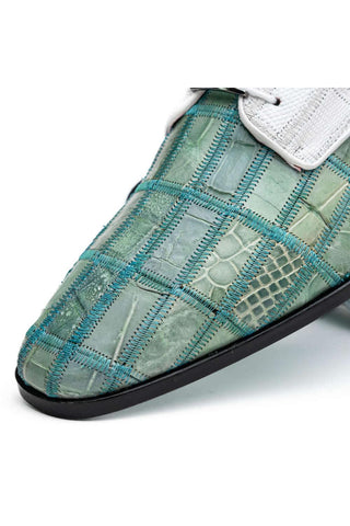 Marco Di Milano Pissa Turquoise & White Genuine Caiman Crocodile / Lizard Patchwork Derby (MDM1209)-AmbrogioShoes
