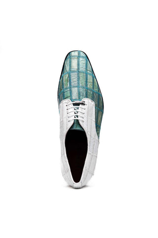 Marco Di Milano Pissa Turquoise & White Genuine Caiman Crocodile / Lizard Patchwork Derby (MDM1209)-AmbrogioShoes