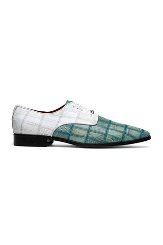 Marco Di Milano Pissa Turquoise & White Genuine Caiman Crocodile / Lizard Patchwork Derby (MDM1209)-AmbrogioShoes