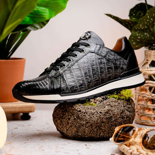 Marco Di Milano Portici Gray & Black Exotic Lizard / Crocodile Casual Sneakers (MDM1016)-AmbrogioShoes