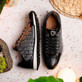 Marco Di Milano Portici Gray & Black Exotic Lizard / Crocodile Casual Sneakers (MDM1016)-AmbrogioShoes