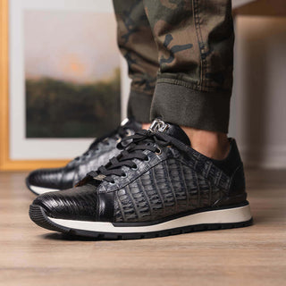 Marco Di Milano Portici Gray & Black Exotic Lizard / Crocodile Casual Sneakers (MDM1016)-AmbrogioShoes