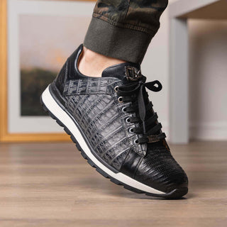 Marco Di Milano Portici Gray & Black Exotic Lizard / Crocodile Casual Sneakers (MDM1016)-AmbrogioShoes