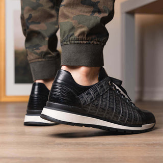 Marco Di Milano Portici Gray & Black Exotic Lizard / Crocodile Casual Sneakers (MDM1016)-AmbrogioShoes