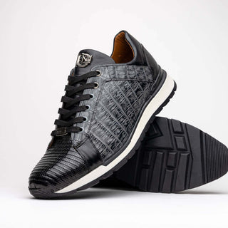Marco Di Milano Portici Gray & Black Exotic Lizard / Crocodile Casual Sneakers (MDM1016)-AmbrogioShoes