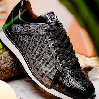 Marco Di Milano Portici Gray & Black Exotic Lizard / Crocodile Casual Sneakers (MDM1016)-AmbrogioShoes