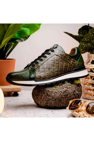 Marco Di Milano Portici Green & Olive Exotic Lizard / Crocodile Casual Sneakers (MDM1016)-AmbrogioShoes