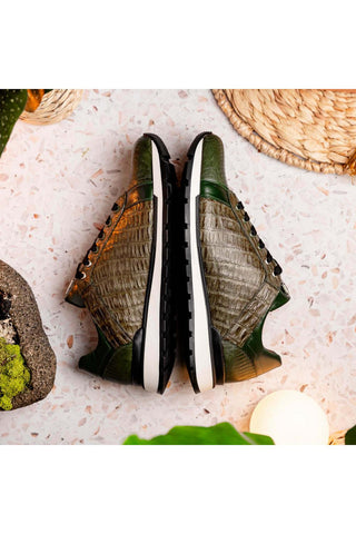 Marco Di Milano Portici Green & Olive Exotic Lizard / Crocodile Casual Sneakers (MDM1016)-AmbrogioShoes