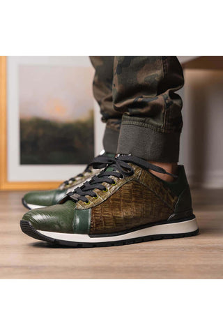 Marco Di Milano Portici Green & Olive Exotic Lizard / Crocodile Casual Sneakers (MDM1016)-AmbrogioShoes