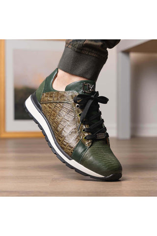 Marco Di Milano Portici Green & Olive Exotic Lizard / Crocodile Casual Sneakers (MDM1016)-AmbrogioShoes