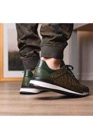 Marco Di Milano Portici Green & Olive Exotic Lizard / Crocodile Casual Sneakers (MDM1016)-AmbrogioShoes