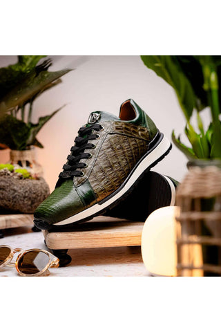 Marco Di Milano Portici Green & Olive Exotic Lizard / Crocodile Casual Sneakers (MDM1016)-AmbrogioShoes
