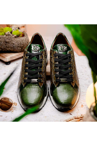 Marco Di Milano Portici Green & Olive Exotic Lizard / Crocodile Casual Sneakers (MDM1016)-AmbrogioShoes