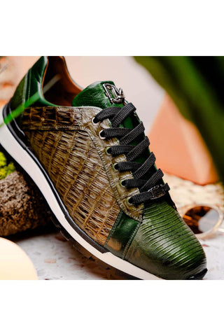 Marco Di Milano Portici Green & Olive Exotic Lizard / Crocodile Casual Sneakers (MDM1016)-AmbrogioShoes