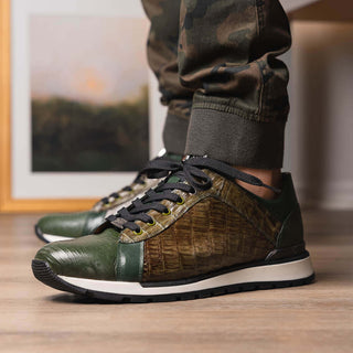 Marco Di Milano Portici Men's Shoes Green & Olive Exotic Lizard / Crocodile Casual Sneakers (MDM1016)-AmbrogioShoes