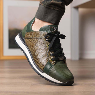 Marco Di Milano Portici Men's Shoes Green & Olive Exotic Lizard / Crocodile Casual Sneakers (MDM1016)-AmbrogioShoes