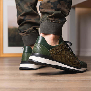 Marco Di Milano Portici Men's Shoes Green & Olive Exotic Lizard / Crocodile Casual Sneakers (MDM1016)-AmbrogioShoes