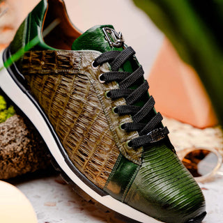 Marco Di Milano Portici Men's Shoes Green & Olive Exotic Lizard / Crocodile Casual Sneakers (MDM1016)-AmbrogioShoes