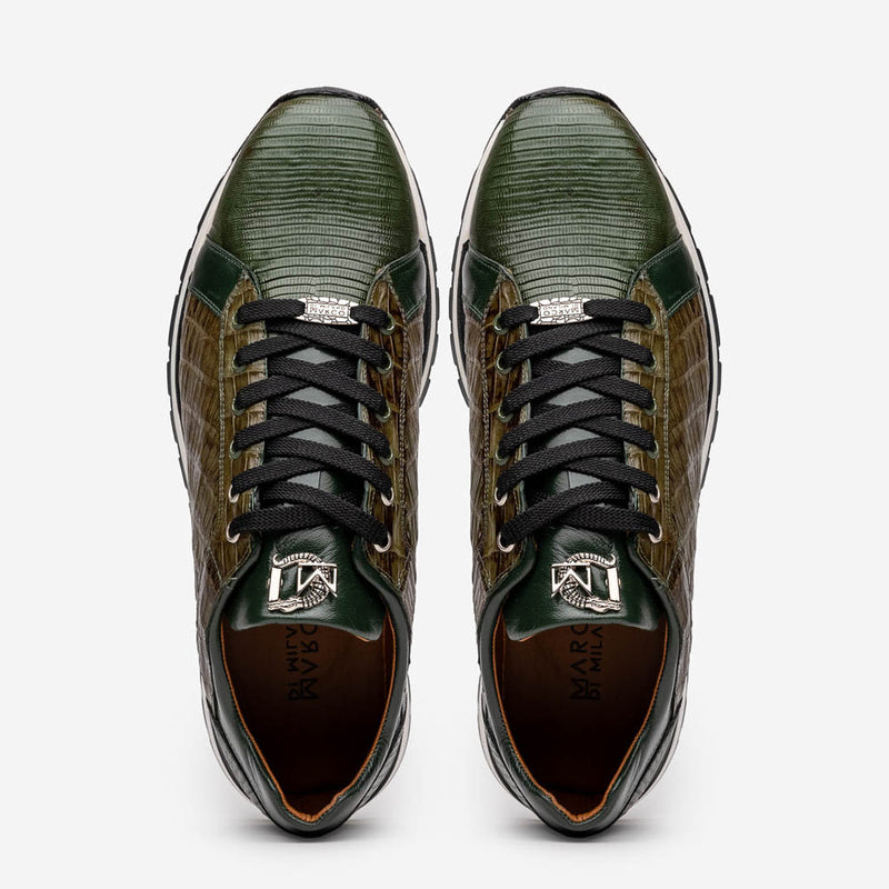 Marco Di Milano Portici Men's Shoes Green & Olive Exotic Lizard / Crocodile Casual Sneakers (MDM1018)-AmbrogioShoes