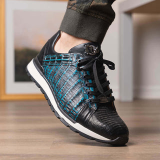 Marco Di Milano Portici Men's Shoes Navy & Black Exotic Lizard / Crocodile Casual Sneakers (MDM1016)-AmbrogioShoes