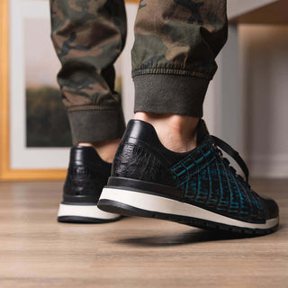 Marco Di Milano Portici Men's Shoes Navy & Black Exotic Lizard / Crocodile Casual Sneakers (MDM1016)-AmbrogioShoes