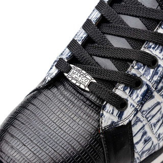 Marco Di Milano Portici Men's Shoes Newspaper & Black Exotic Lizard / Crocodile Casual Sneakers (MDM1016)-AmbrogioShoes