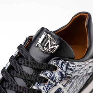 Marco Di Milano Portici Men's Shoes Newspaper & Black Exotic Lizard / Crocodile Casual Sneakers (MDM1016)-AmbrogioShoes