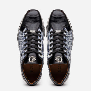 Marco Di Milano Portici Men's Shoes Newspaper & Black Exotic Lizard / Crocodile Casual Sneakers (MDM1016)-AmbrogioShoes