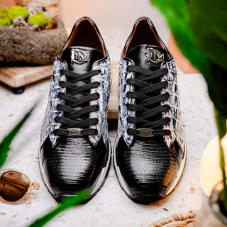 Marco Di Milano Portici Men's Shoes Newspaper & Black Exotic Lizard / Crocodile Casual Sneakers (MDM1016)-AmbrogioShoes