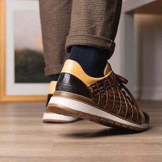 Marco Di Milano Portici Men's Shoes Orix & Brown Exotic Lizard / Crocodile Casual Sneakers (MDM1016)-AmbrogioShoes
