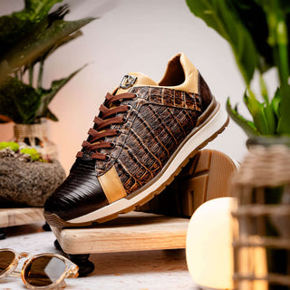 Marco Di Milano Portici Men's Shoes Orix & Brown Exotic Lizard / Crocodile Casual Sneakers (MDM1016)-AmbrogioShoes